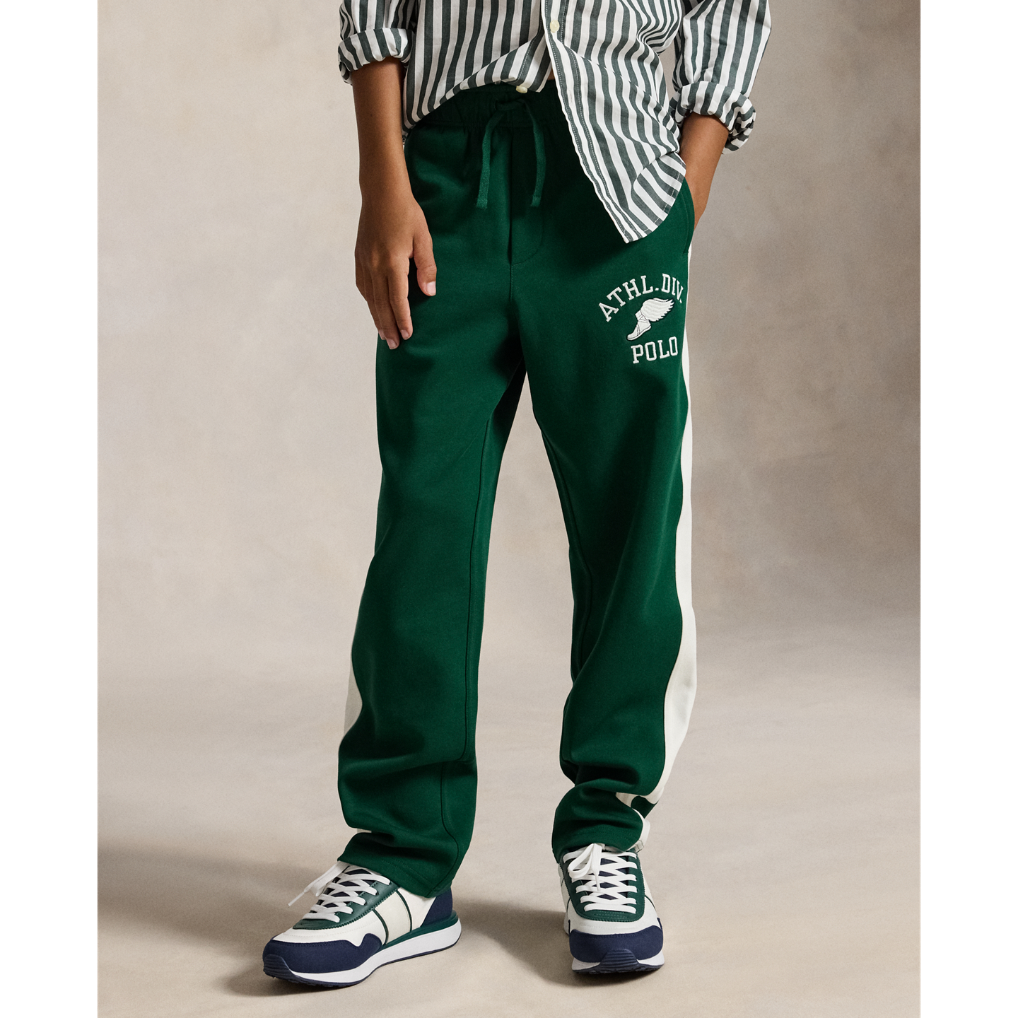 Детские брюки Ralph Lauren Logo Double-Knit Track, цвет: Тёмно-зелёный — фото 2