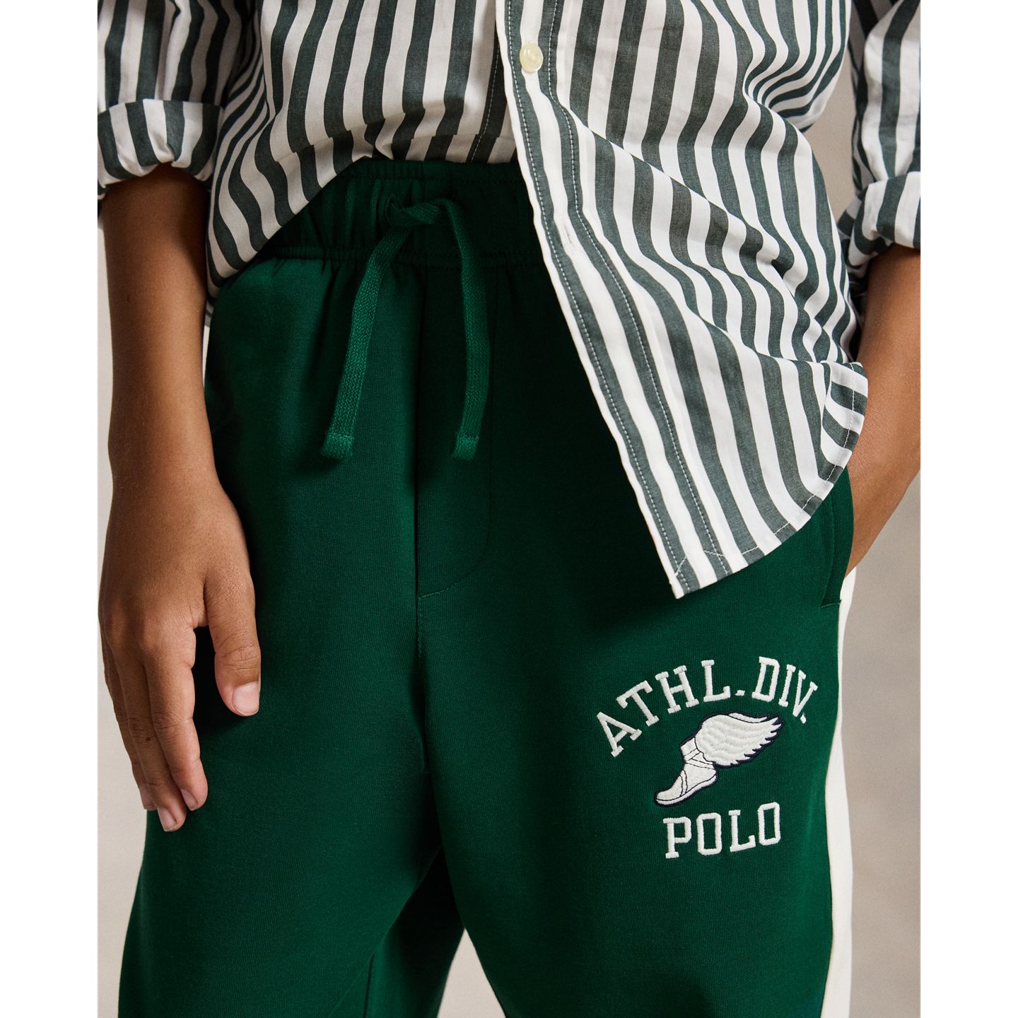 Детские брюки Ralph Lauren Logo Double-Knit Track, цвет: Тёмно-зелёный — фото 3