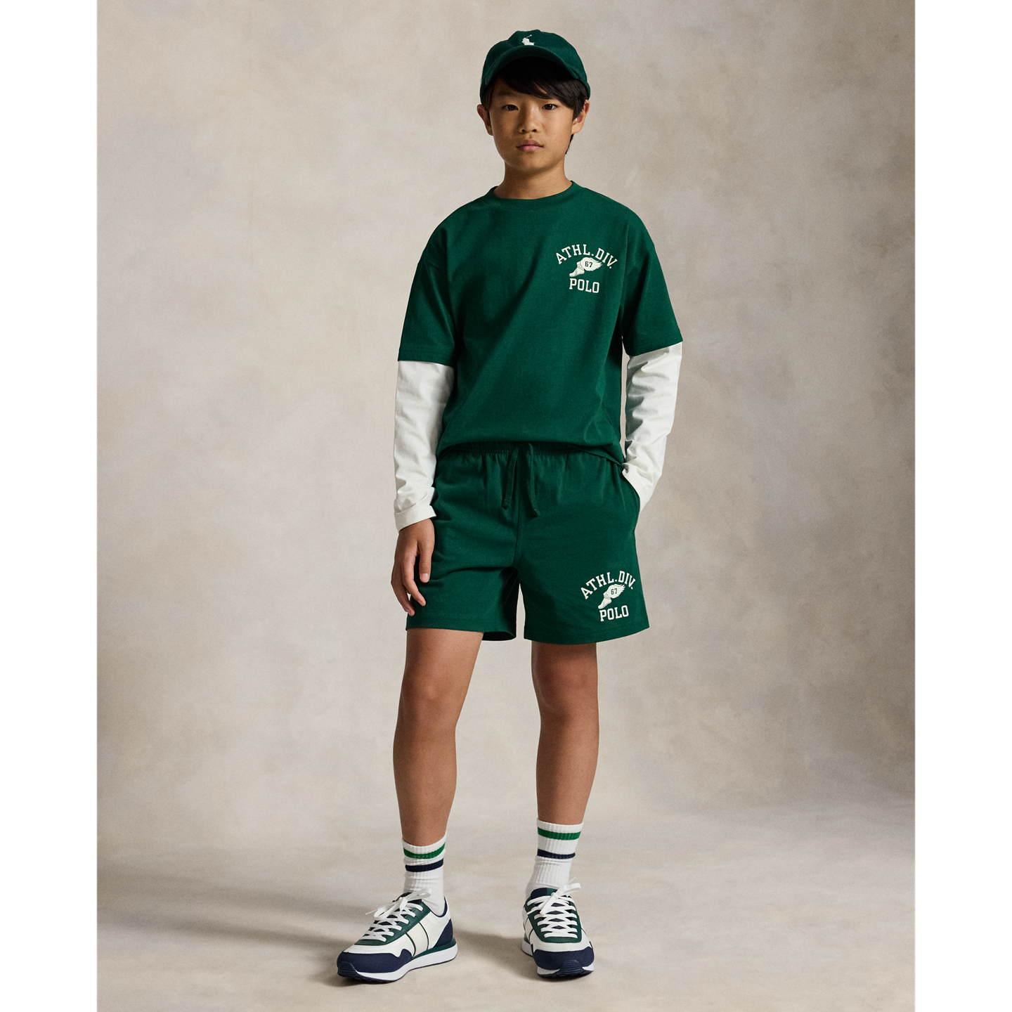 Детская футболка Ralph Lauren Big Fit Cotton Layered-Effect, цвет: Тёмно-зелёный — фото 2