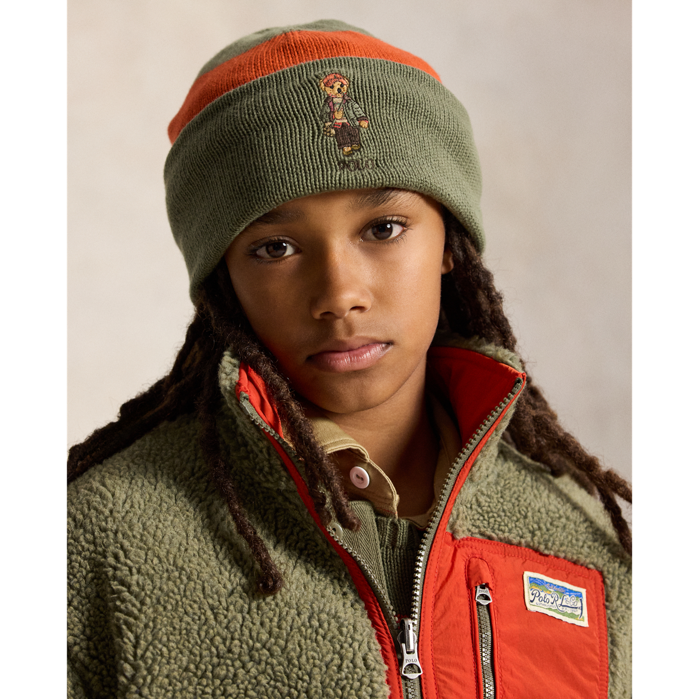 Детская шапка Ralph Lauren Polo Bear Cotton, цвет: Оливковый разноцветный — фото 2
