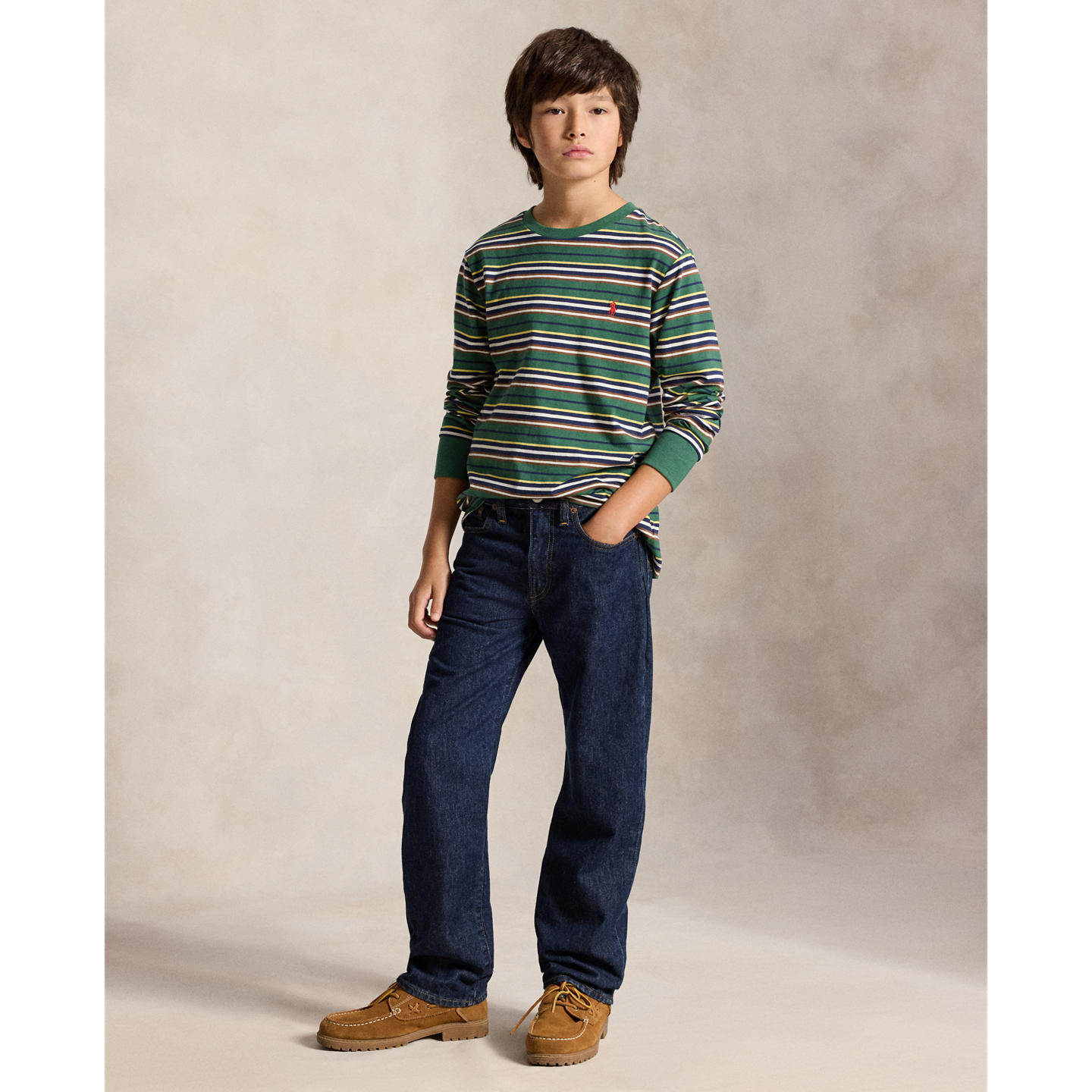 Детская футболка Ralph Lauren Striped Cotton Long-Sleeve, цвет: Зелёный разноцветный — фото 2