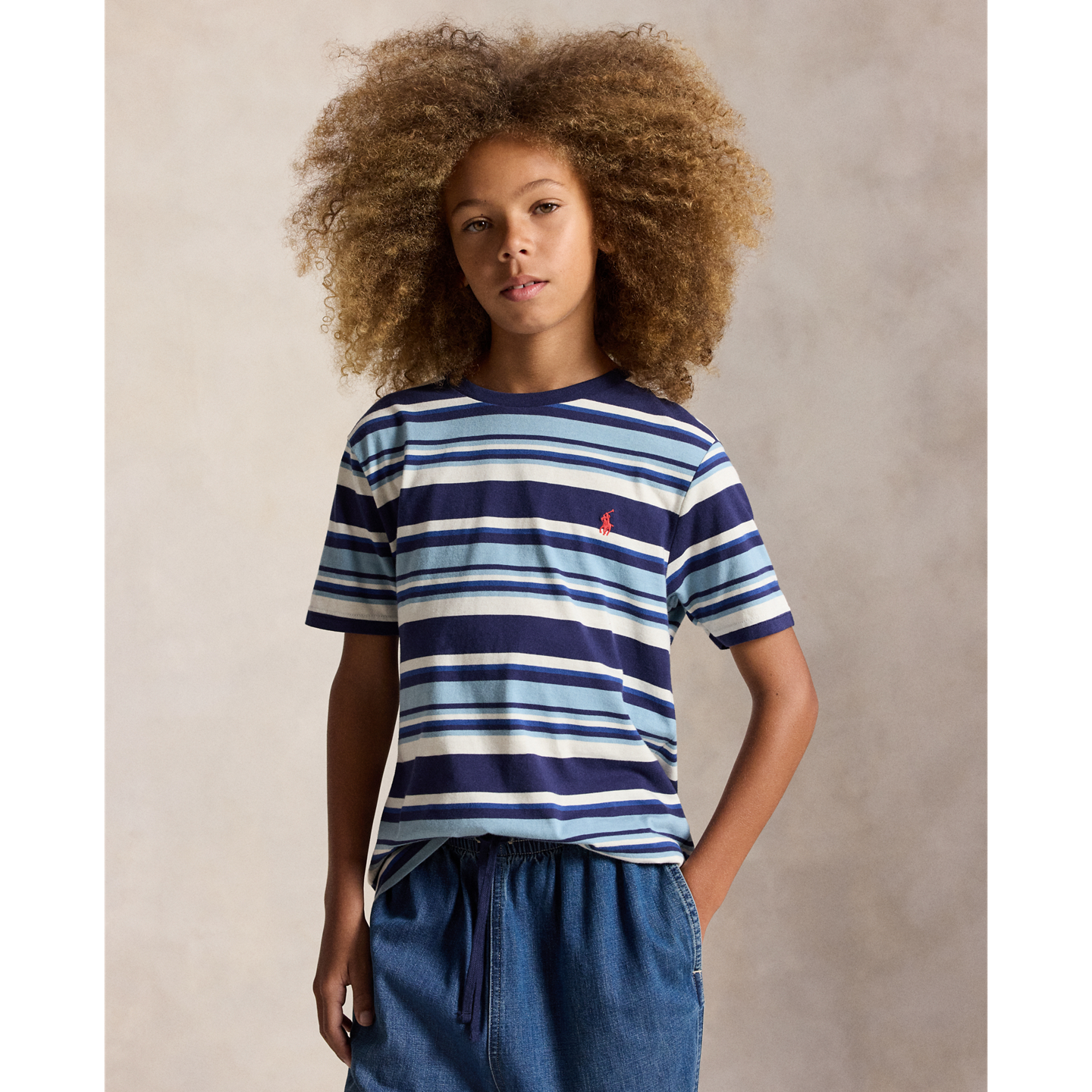 Детская футболка Ralph Lauren Striped Cotton Jersey, цвет: Кобальтовый разноцветный — фото 4