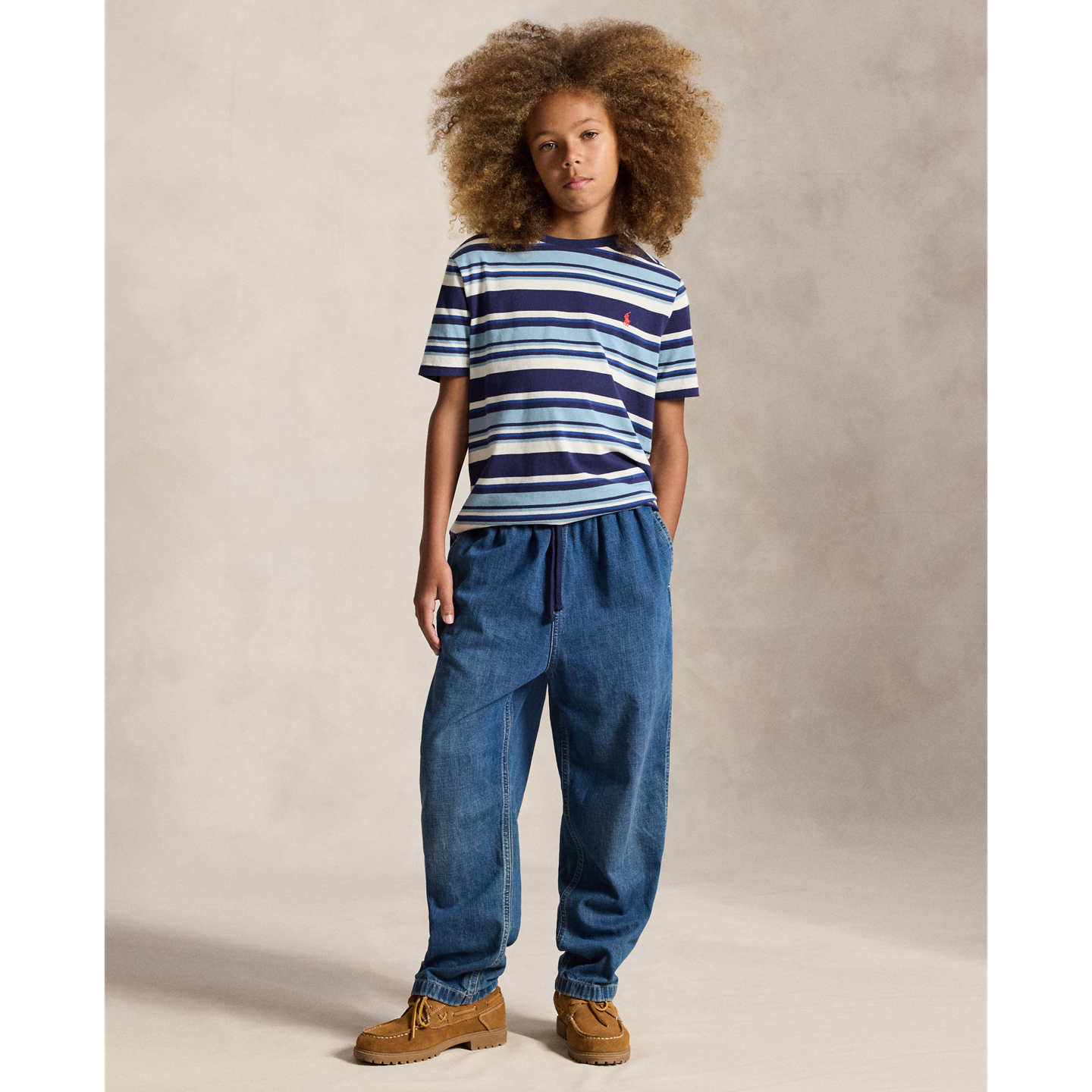 Детская футболка Ralph Lauren Striped Cotton Jersey, цвет: Кобальтовый разноцветный — фото 2