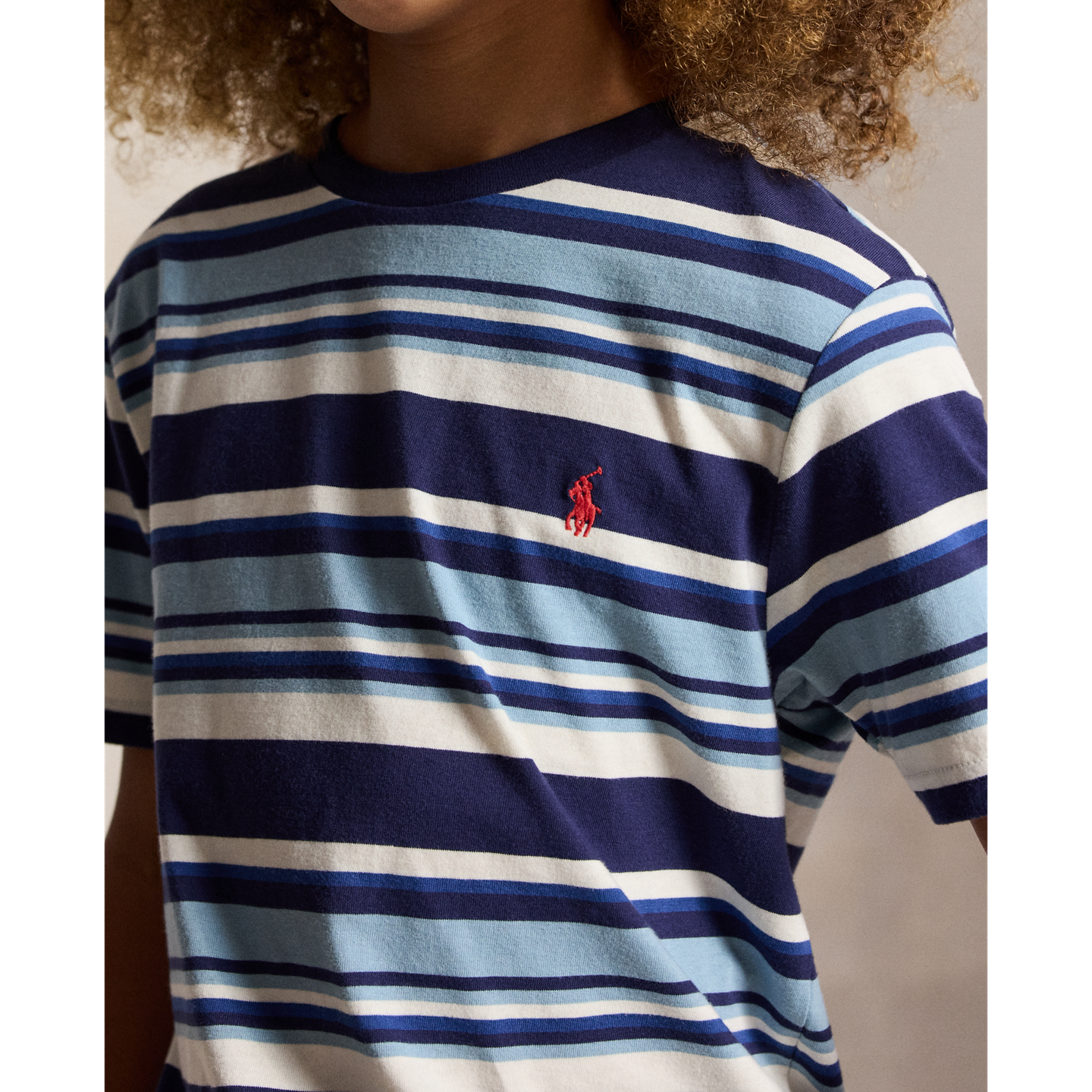 Детская футболка Ralph Lauren Striped Cotton Jersey, цвет: Кобальтовый разноцветный — фото 3