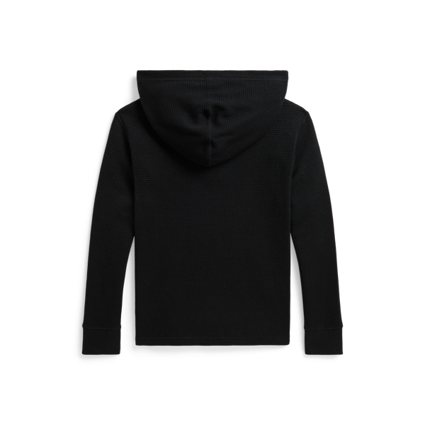 Polo Black Waffle-Knit Cotton Hooded Henley Boys 8-20 2