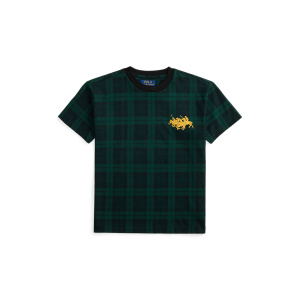 Big Fit Triple-Pony Plaid Cotton Tee