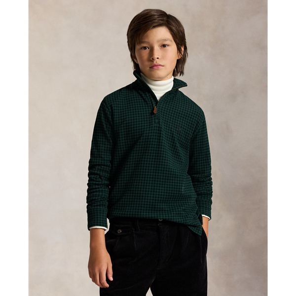 Plaid Estate-Rib Quarter-Zip Pullover