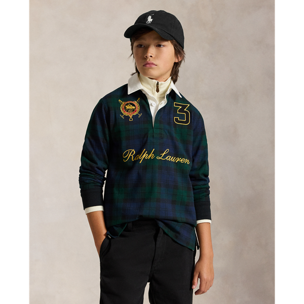 Double-Pony Plaid Cotton Rugby Shirt