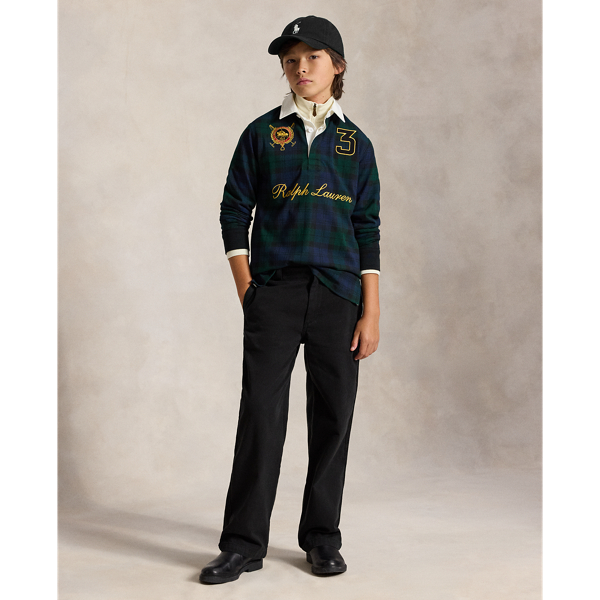 Double-Pony Plaid Cotton Rugby Shirt