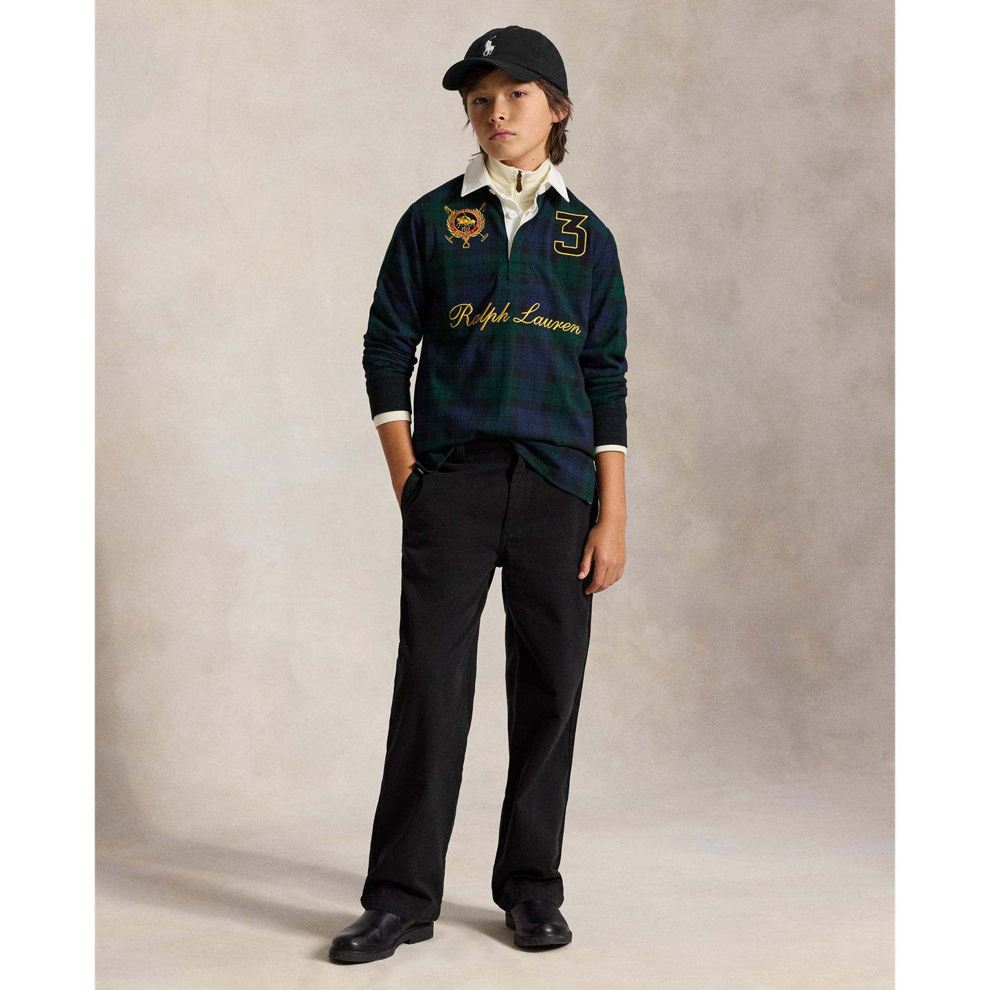 Детская рубашка Ralph Lauren Double-Pony Plaid Cotton Rugby, цвет: Blackwatch Tartan — фото 2