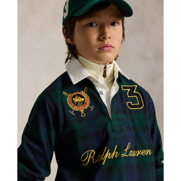 Double-Pony Plaid Cotton Rugby Shirt