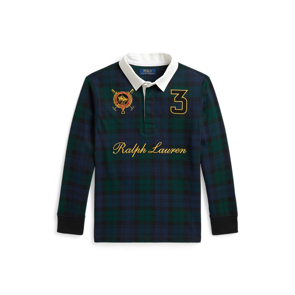 Double-Pony Plaid Cotton Rugby Shirt
