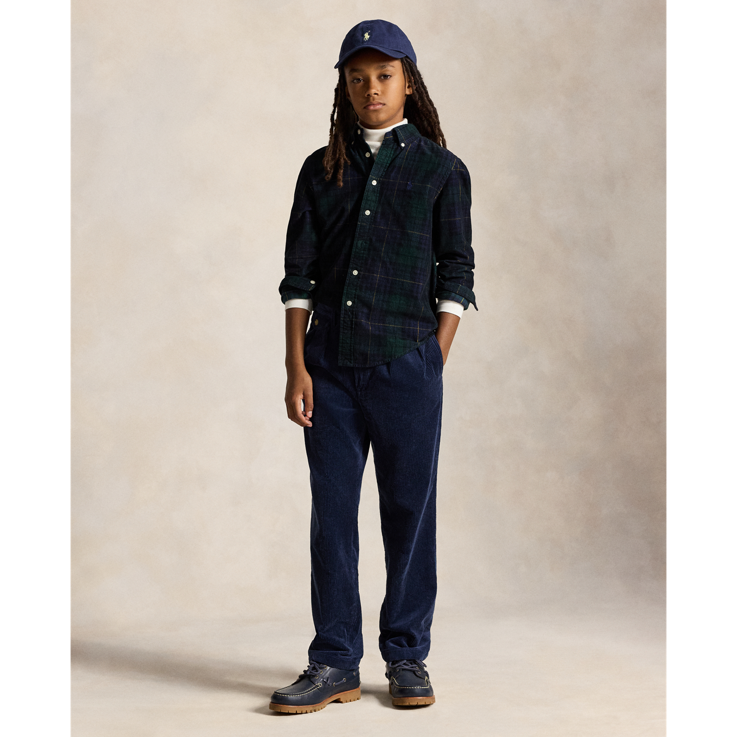 Детская рубашка Ralph Lauren Plaid Cotton Corduroy, цвет: Тёмно-синий золотой разноцветный — фото 2