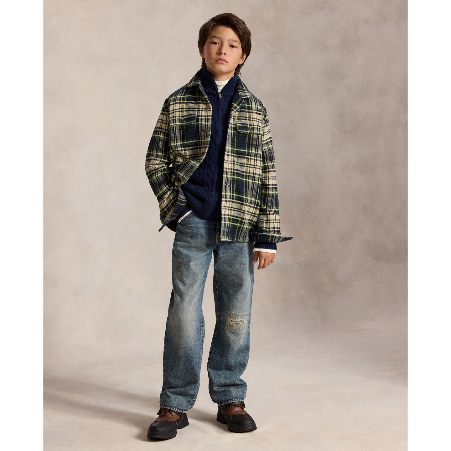 Детская рубашка Ralph Lauren Plaid Cotton Flannel Camp, цвет: Кремовый тёмно-синий разноцветный — фото 2