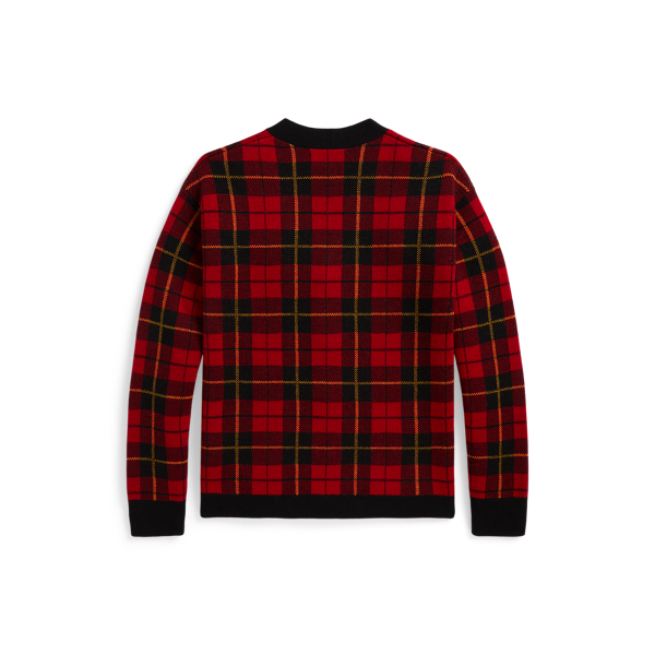 Plaid Wool V-Neck Cardigan