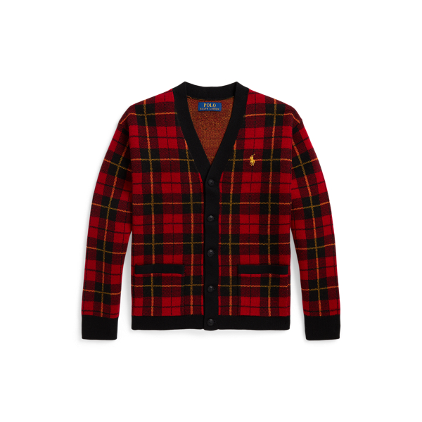 Plaid Wool V-Neck Cardigan