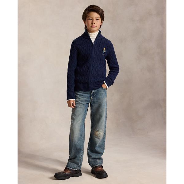 Polo Bear Cable Cotton Full-Zip Sweater