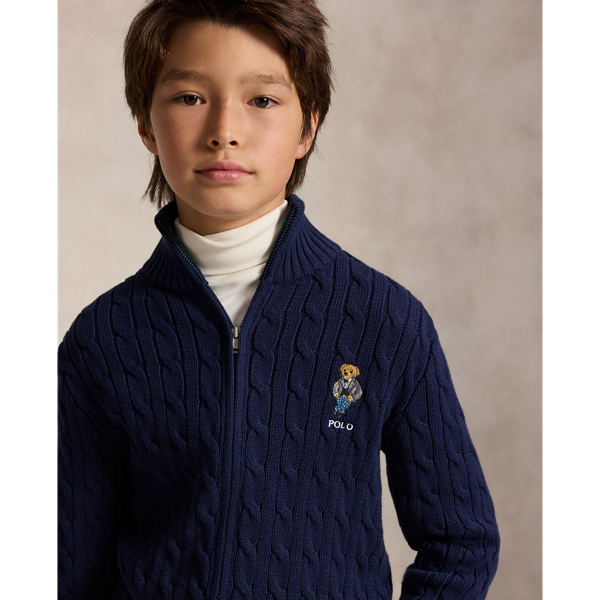 Polo Bear Cable Cotton Full-Zip Sweater