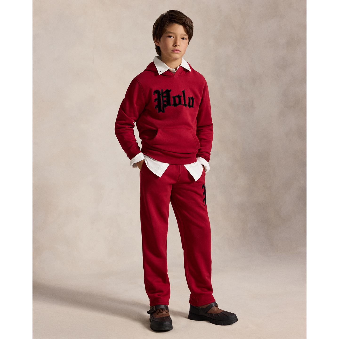 Детские брюки Ralph Lauren Velvet-Appliqué Wide-Leg Sweatpant, цвет: Красный — фото 4