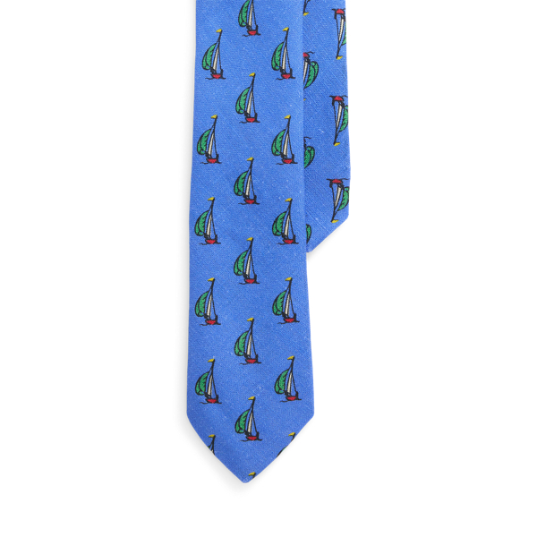 Sailboat-Print Linen Tie