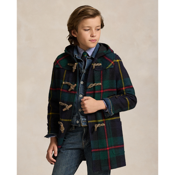 Plaid Wool Hooded Duffel Coat