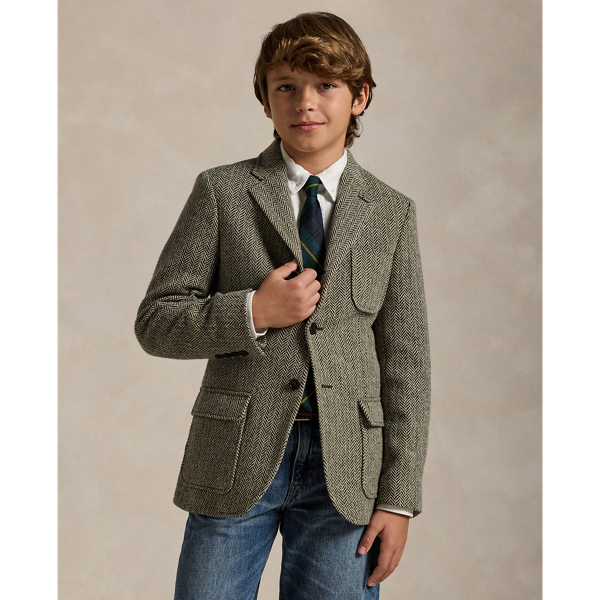 Black/Cream Wool-Blend Herringbone Sport Coat Boys 6-14 Years 6