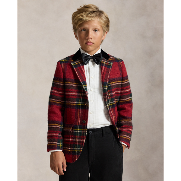 Polo Velvet-Collar Plaid Tweed Jacket