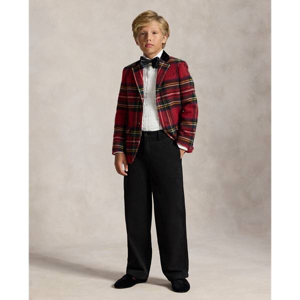 Polo Velvet-Collar Plaid Tweed Jacket