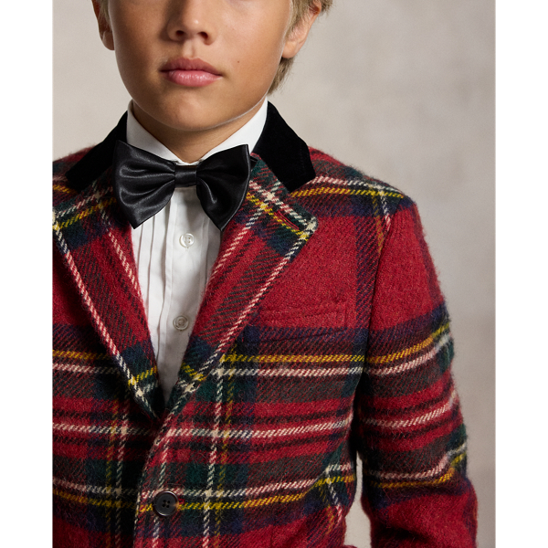Polo Velvet-Collar Plaid Tweed Jacket