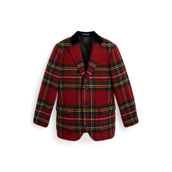 Polo Velvet-Collar Plaid Tweed Jacket