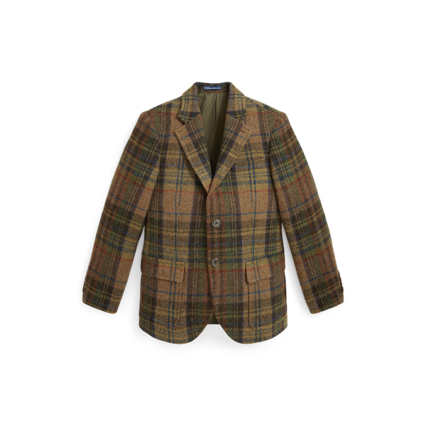 Polo Suede-Patch Plaid Wool Sport Coat