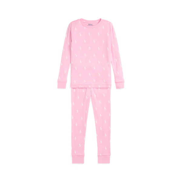 White/Carmel Pink Polo Pony Cotton Sleep Set Girls 2-6x 1