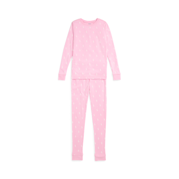 White/Carmel Pink Polo Pony Cotton Sleep Set Girls 7-16 1