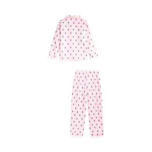 White/Carmel Pink Polo Bear Striped Twill Sleep Set Girls 7-16 2