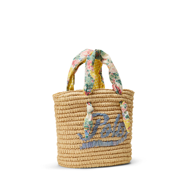 Madras-Trim Raffia Bag