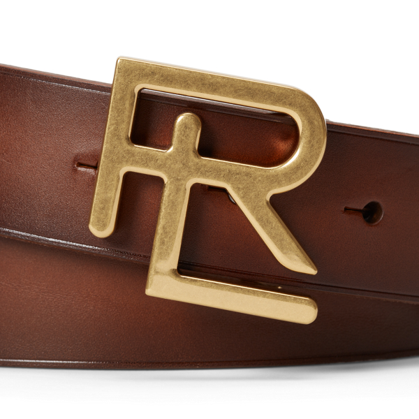 Tan RL-Buckle Burnished Leather Belt Purple Label 2