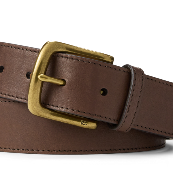 Brass-Buckle Calfskin Belt