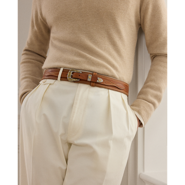 Western-Lederg&uuml;rtel mit Ziern&auml;hten Purple Label in RL-Gold 3