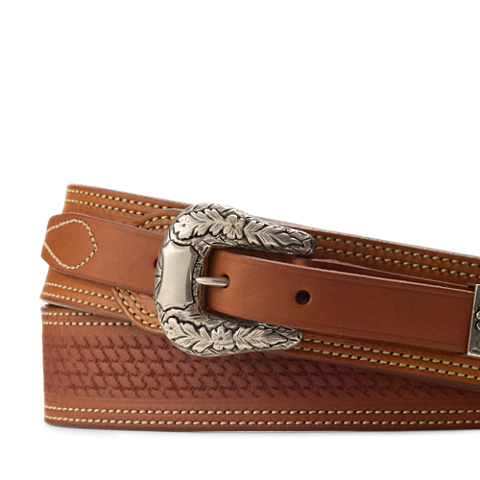 Мужской ремень Ralph Lauren Topstitched Western Leather, цвет: Золотой