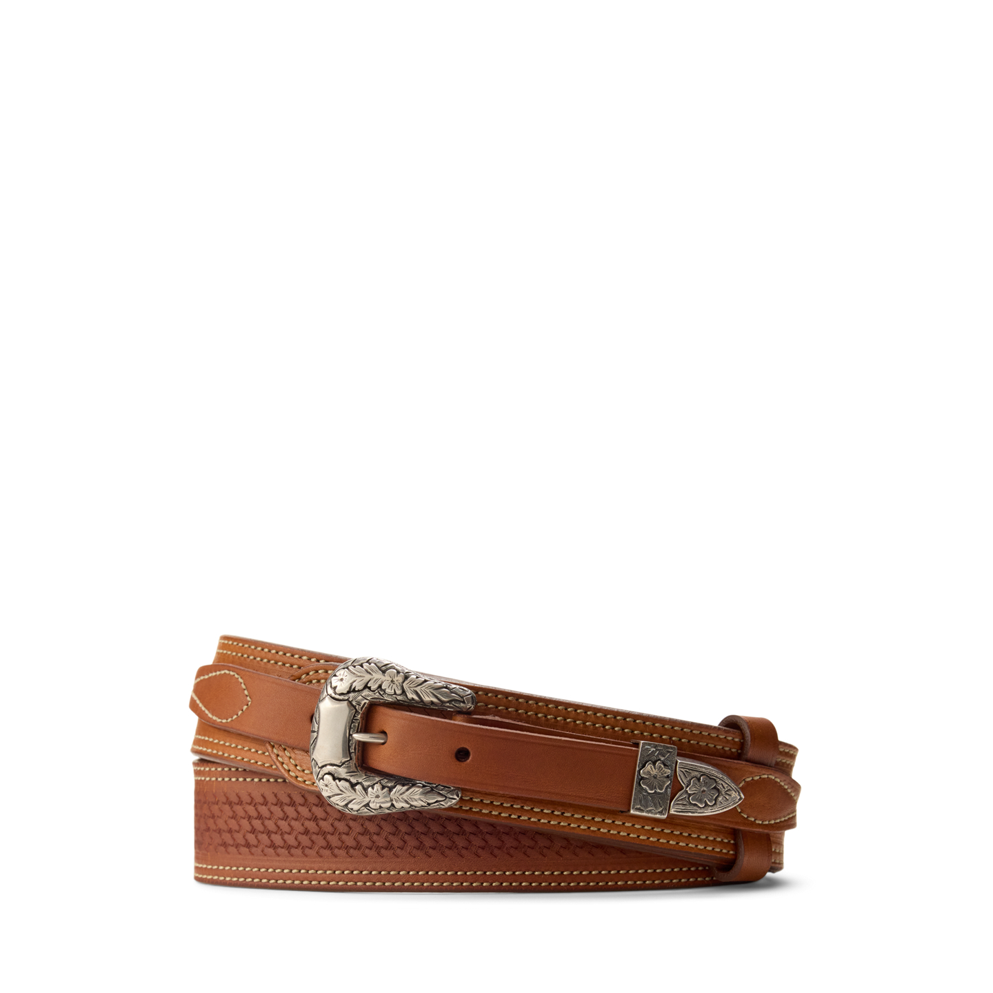 Мужской ремень Ralph Lauren Topstitched Western Leather, цвет: Золотой — фото 4