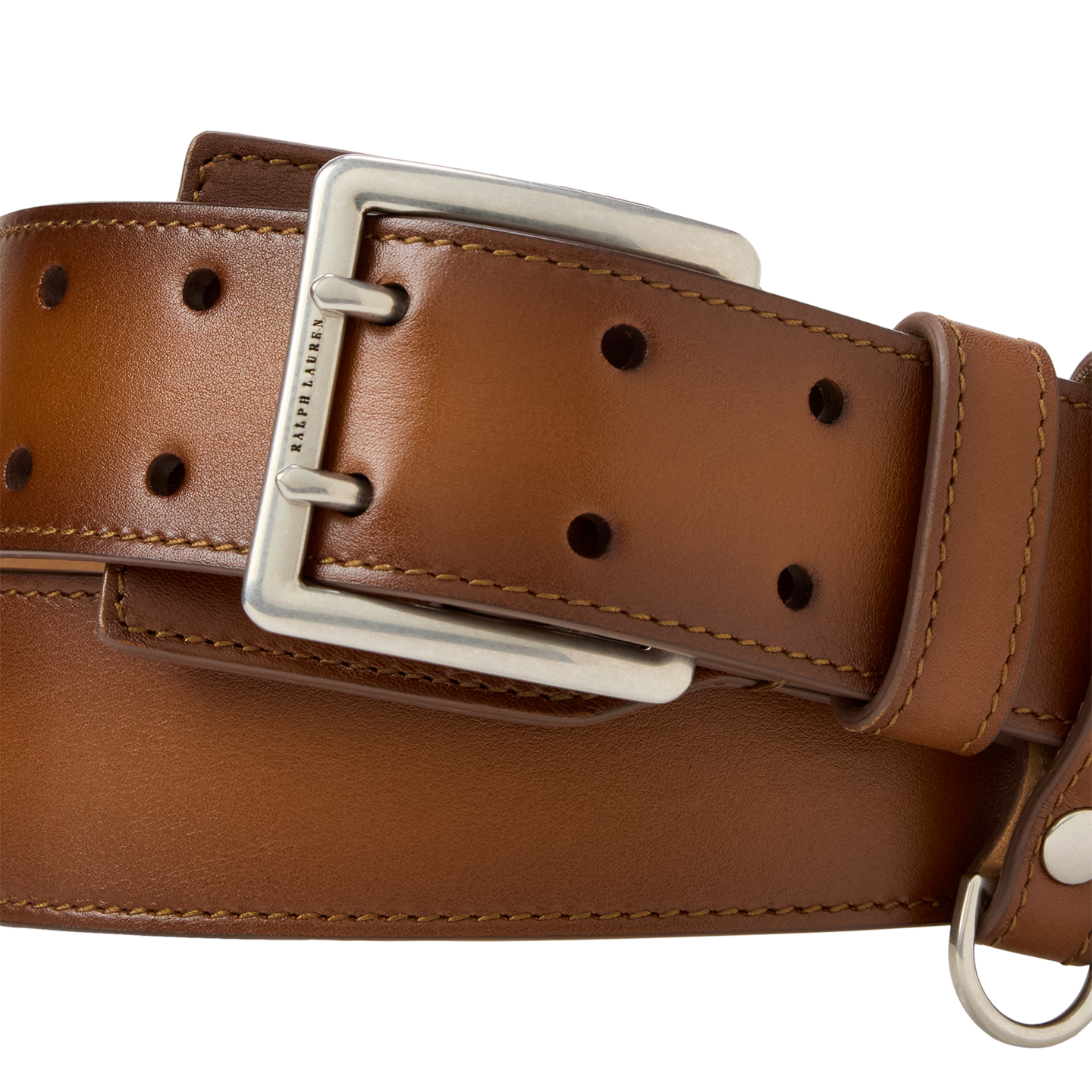 Мужской ремень Ralph Lauren Burnished Calfskin Double-Prong, цвет: Золотой — фото 1