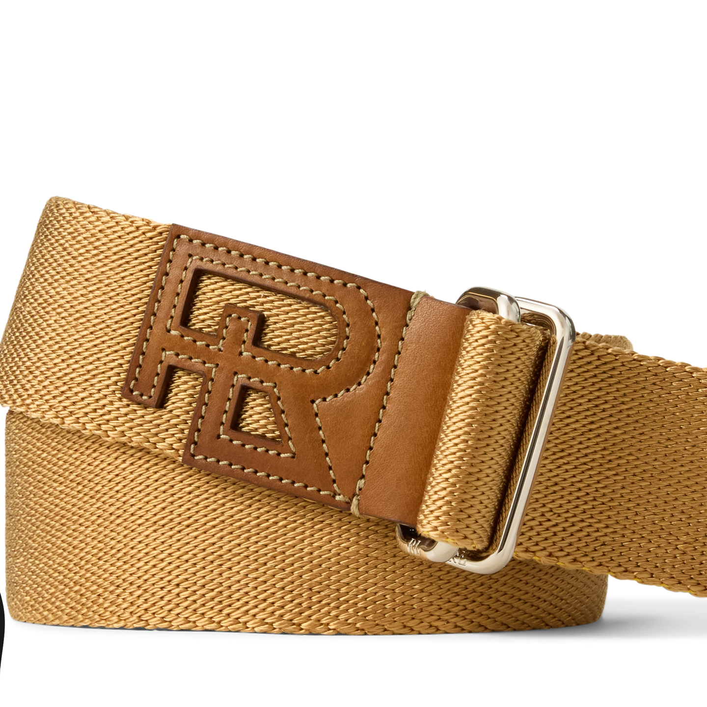 Мужской ремень Ralph Lauren RL Leather-Trim Webbed, цвет: Натуральный / Медовый коричневый — фото 1
