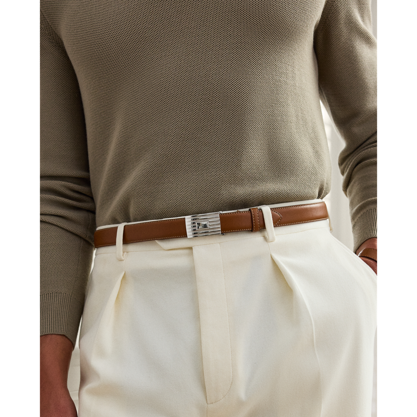 Мужской ремень Ralph Lauren Sterling Silver–Buckle Calfskin, цвет: Золотой — фото 2