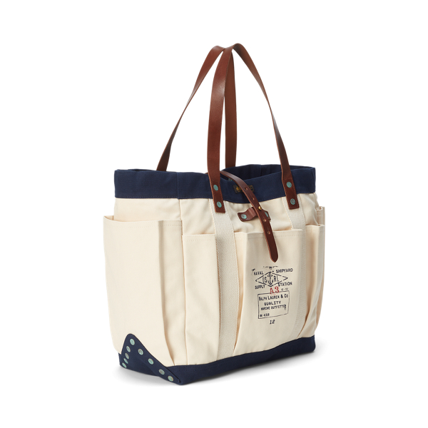 Ralph Lauren★Leather-Trim Canvas Large Shopper Tote Leather-Trim Canvas Tote