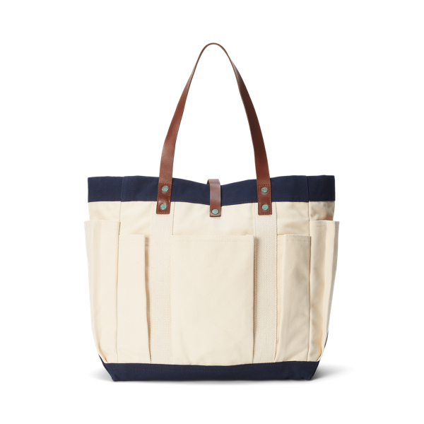 NWT Polo Ralph shops Lauren Canvas Tote Bag with Leather Trim