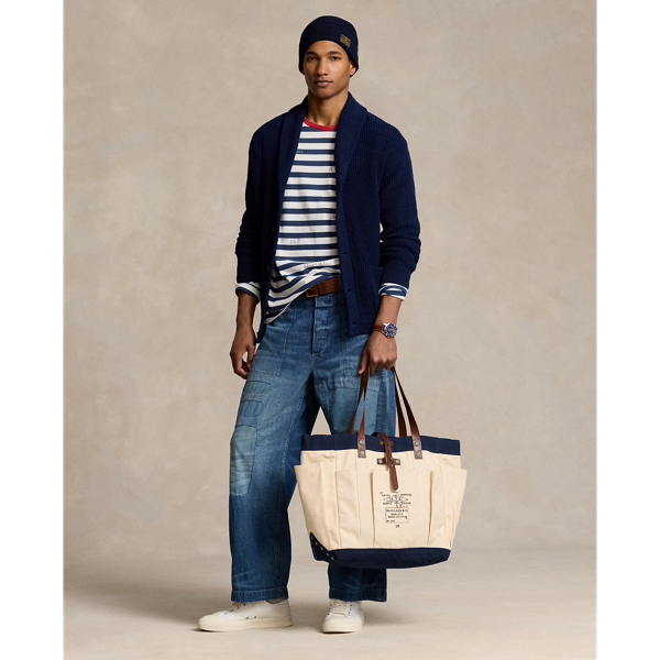 Aviatory Navy/Cream Leather-Trim Canvas Tote Polo Ralph Lauren 7