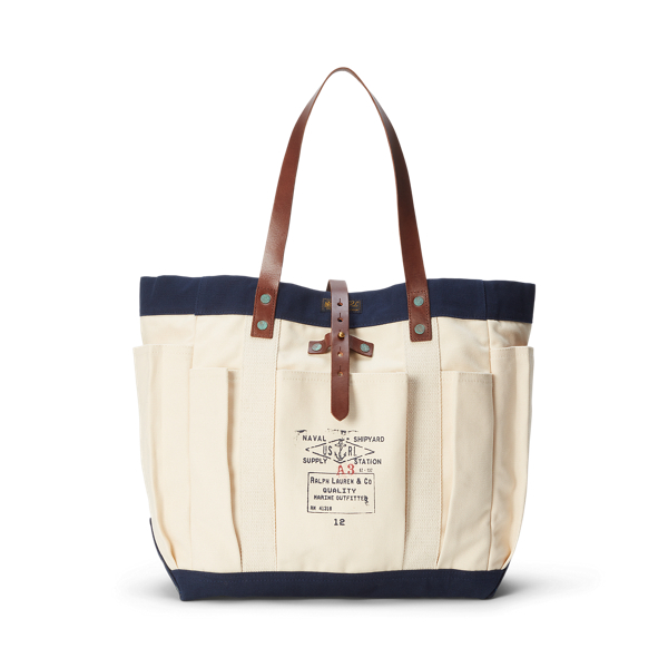 NWT Polo Ralph shops Lauren Canvas Tote Bag with Leather Trim