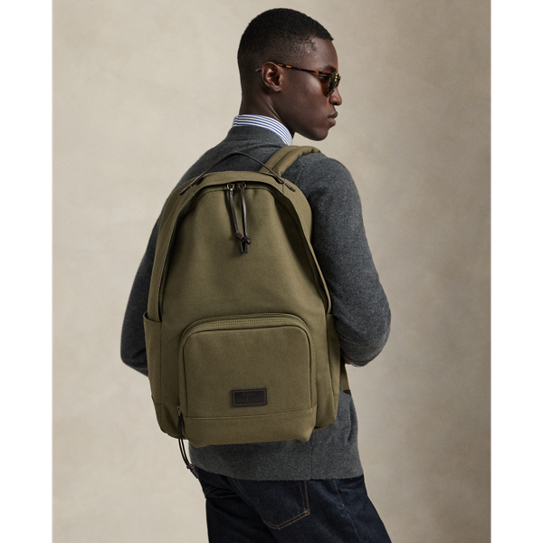 Leather-Trim Canvas Backpack