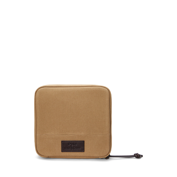Leather-Trim Padded Canvas Pouch