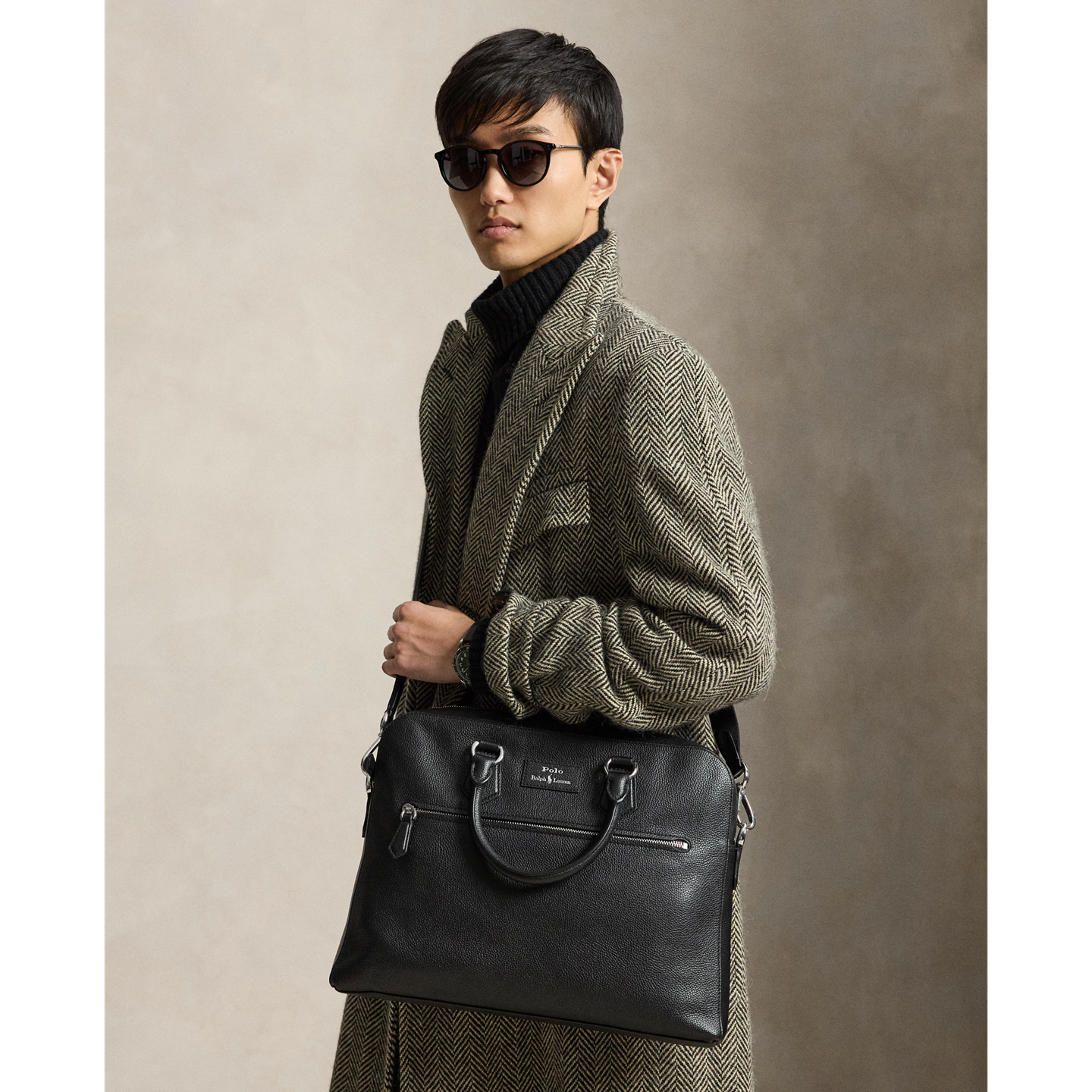 Мужская сумка Ralph Lauren Pebbled Leather Commuter, цвет: Чёрный — фото 4